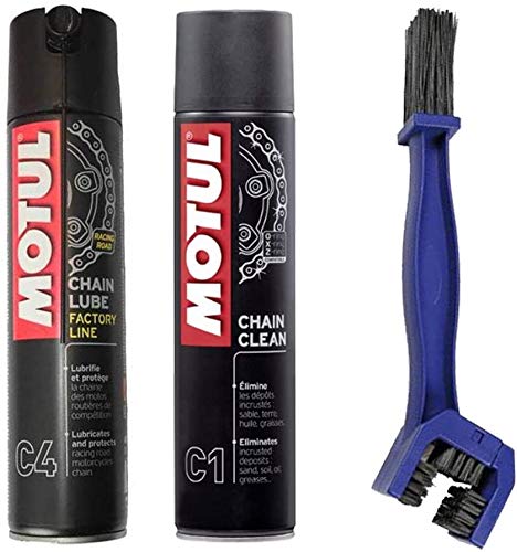 Motul - Kit de limpiador lubricante para cadena C4 400 ml + cepillo de limpieza para la cadena