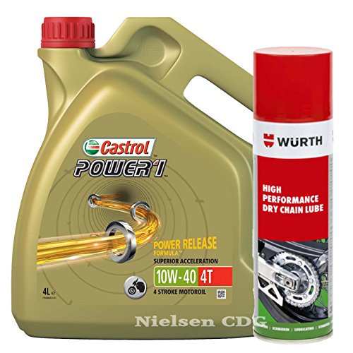 Castrol Power 1 4T 10W-40 - Aceite de moto (4 L, incluye lubricante de cadena de calor, 500 ml)