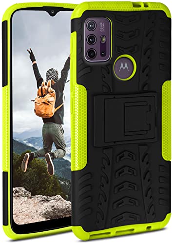 ONEFLOW Funda para depósito compatible con Motorola Moto G10/G30 – Funda exterior a prueba de golpes, con soporte, cámara y protector de pantalla, funda rígida para teléfono móvil, color verde lima
