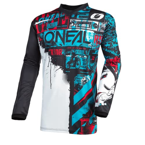 O'Neal | Camiseta de Motocross Manga Larga | MX Enduro | Protección Acolchada para los Codos, Cuello en V, Transpirable | Camiseta Element Youth Ride para niños | Negro Azul | Talla XS