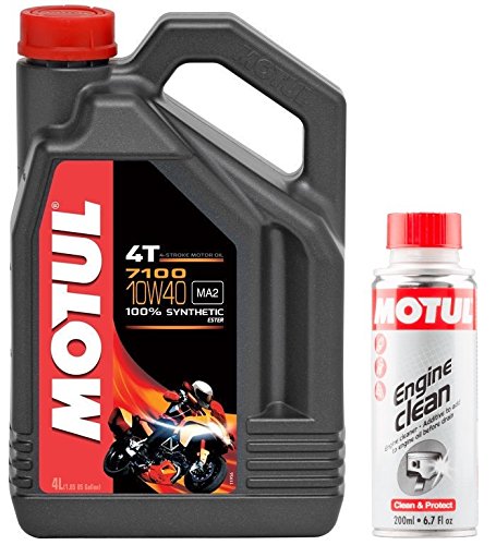 MOTUL Duo Aceite Moto 7100 4T 10 W-40, 4 L + Engine Clean 200 ML