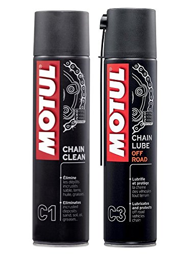 MOTUL Pack + Económico MC Care Spray Lubricante Cadena (C3) y Limpiador de Cadena (C1) Motos de Carretera.