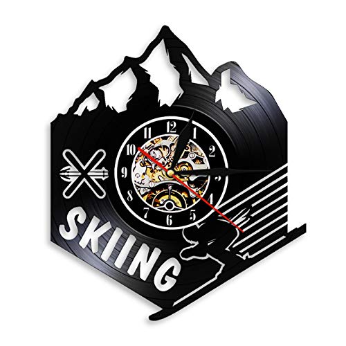 XYLLYT Esquí Alpino Logo Reloj de Pared Esquiador Deportes de Invierno Extremos decoración esquí Disco de Vinilo Reloj de Pared Reloj de decoración de esquí