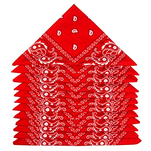 ZWOOS Bandanas Paisley, 12 Piezas Foulards, Pañuelos para el cuello para Hombre y Mujer (Rojo)