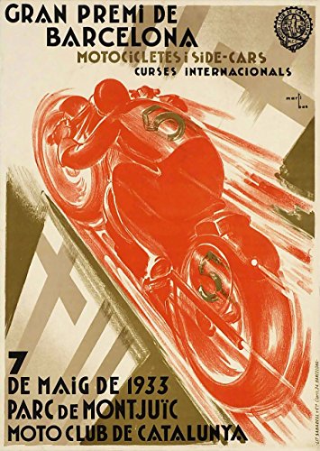 Póster de moto Grand Prix estilo vintage para motero, decoración de motociclista, arte de pared, diseño de Gran Premio de Barcelona, regalo para motorista (50 cm x 70 cm)