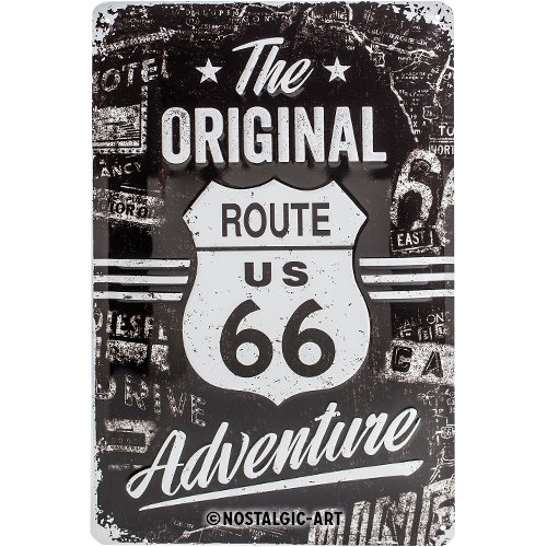 Nostalgic-Art Route 66 The Original Adventure Placa Decorativa, Metal, Negro, 20 x 30 cm